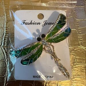 Fashion Jewelry Green and Gold Dragonfly Brooch